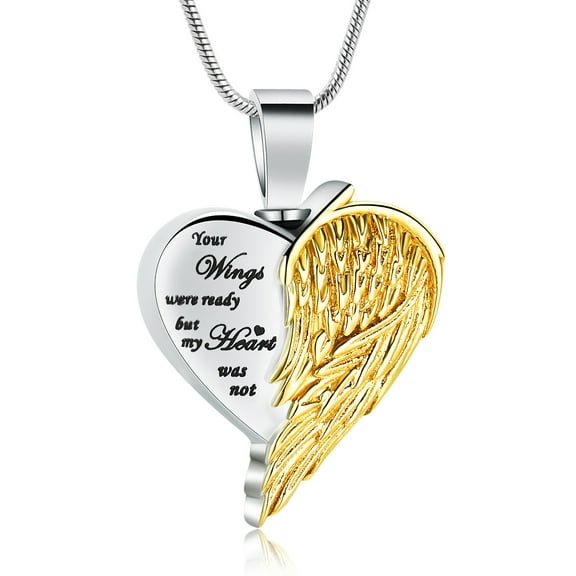 Angel Wing Heart Urn Pendant Necklace For Ashes - Urn Memorial Keepsake Cremation Jewelry Ashes Memorial Ashes Necklace My Angel Lives in My Heart
