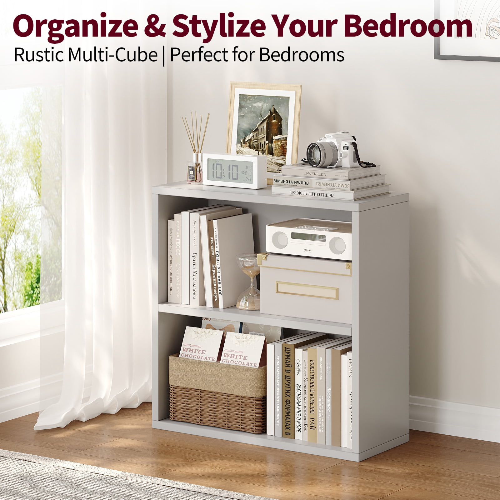 ALISENED 2 Tiers Shelf Bookcase, Stylish and Functional Bookshelf, Storage Organizer Shelving for Home, Office, Living Room and Bed Room
