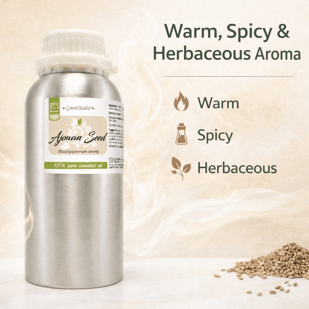 GreenHealth Ajowan Seed Essential Oil, 16 fl oz, 100% Pure Essential Oil, Aluminum Bottle with Locking Cap