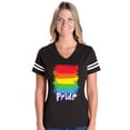 thumbnail image 1 of Womens Rainbow Pride Football V-Neck T-Shirt, 1 of 5