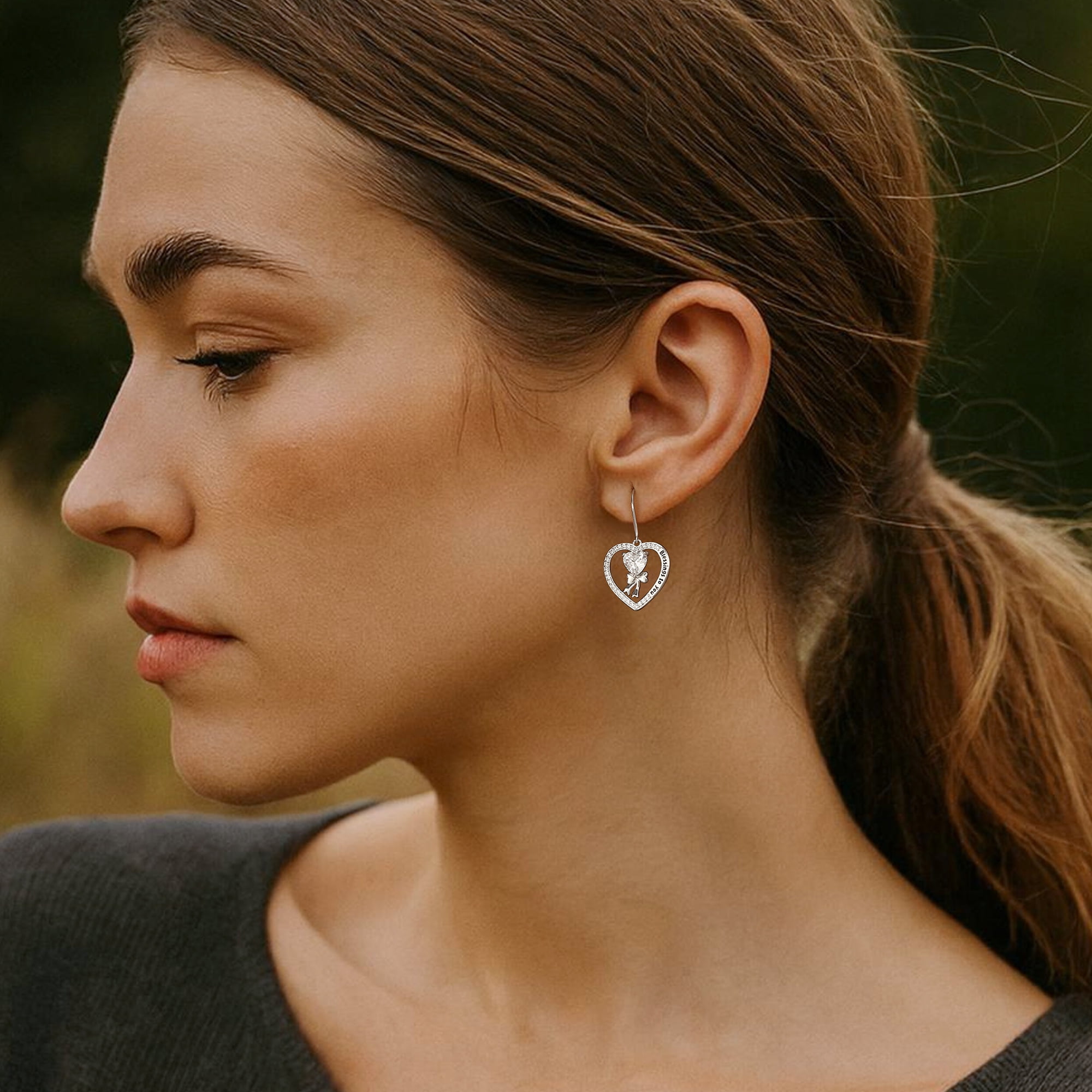 Fasjewly 925 Sterling Silver Heart Birthstone Hook Earrings, Bow Knot Crystal Dangle Christmas Birthday Anniversary Jewelry Gift for Women Mom