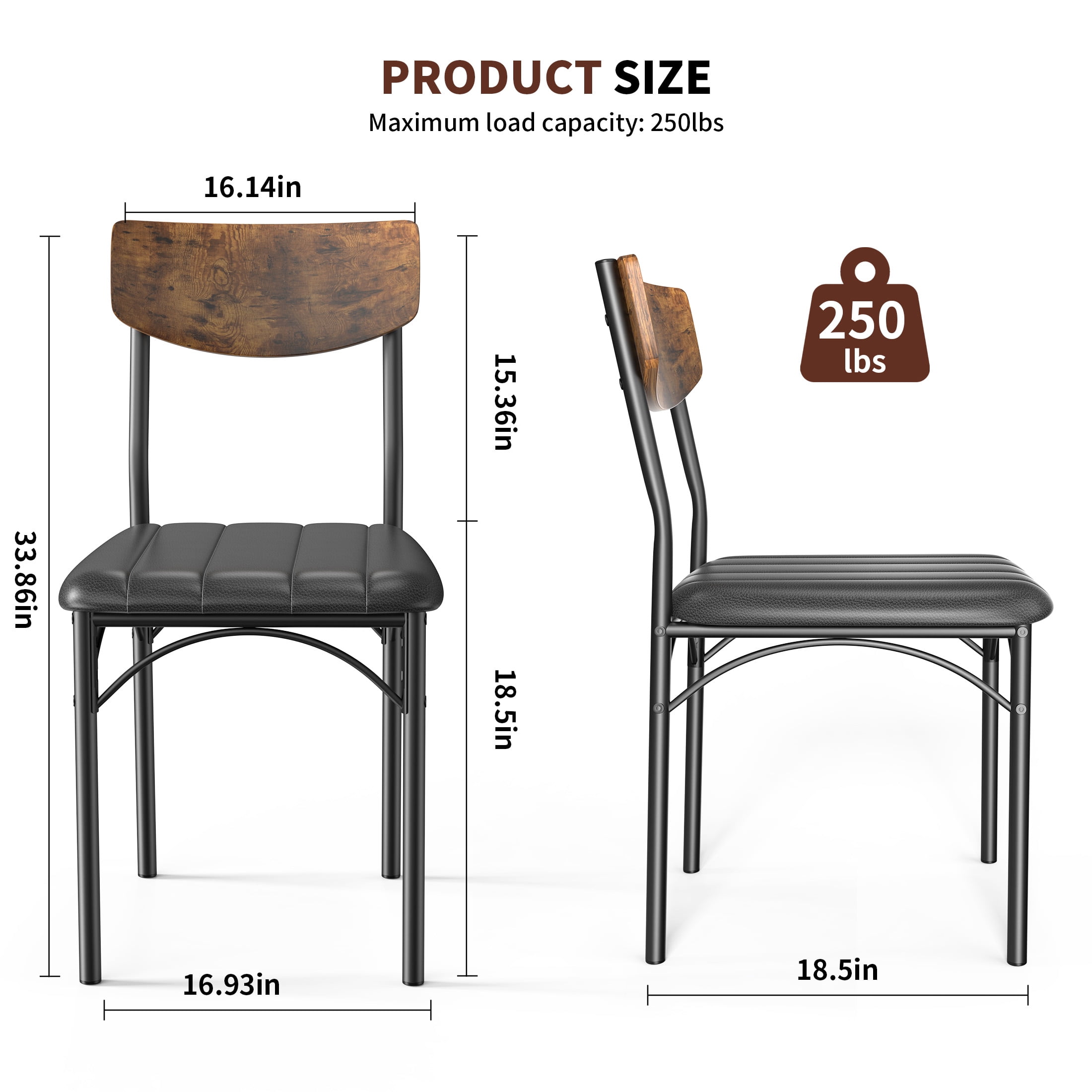 Dining Chair Set of 4, PU Leather Dining Room Chairs, Rustic Kitchen Armless Side Chair with Iron Legs, Black&Brown
