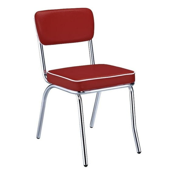 Pemberly Row Contemporary Open Back Faux Leather Dining Chairs in Red (Set of 2)