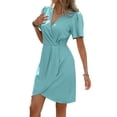 thumbnail image 3 of Vestido Informal de Verano para Mujer, de Corta y Cuello en V, para Vacaciones, Estilo Midi Cruzado con Efecto Piel de Serpiente. Cian XXL, 3 of 9