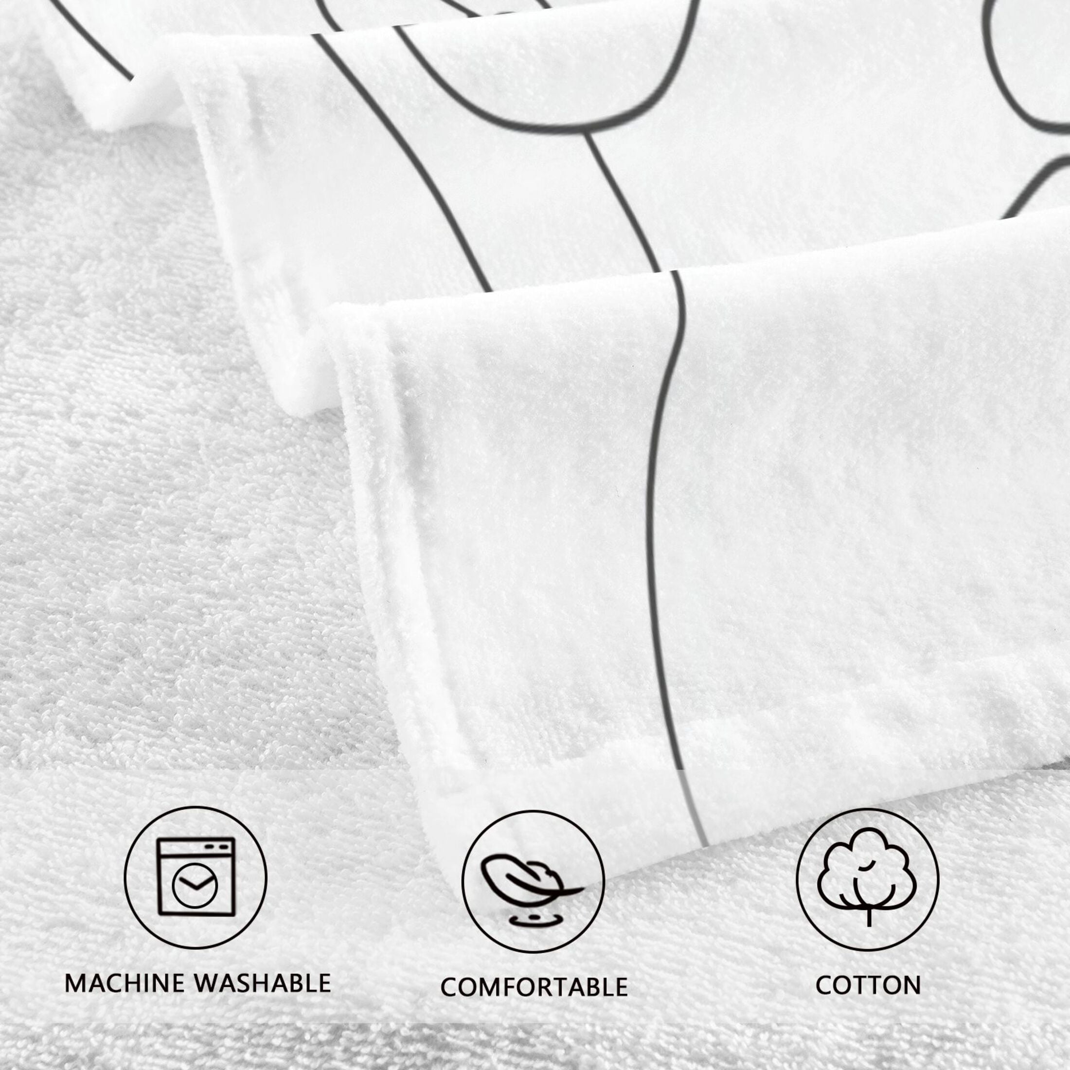 Simple Line Drawing Face Set of 2 Pure Cotton Towels, 16'' x 28'', Highly Absorbent and Soft