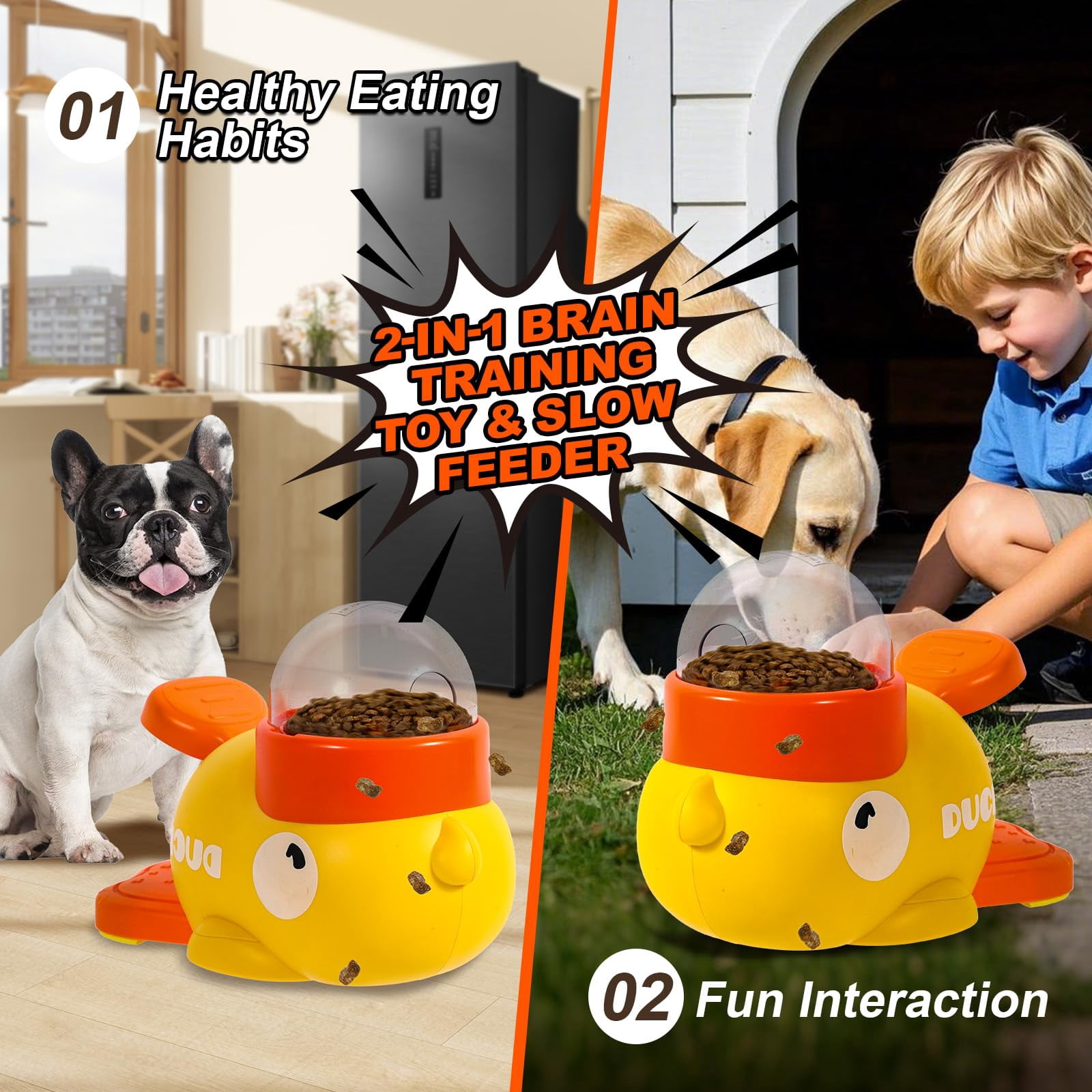 2-in-1 Slow Feeder & Puzzle Toy - Durable Duck Design for Small/Medium Dogs (Mental Stimulation, Anti-Bloating/Anti-Gulping) White