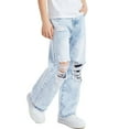 thumbnail image 3 of Girls Wide Leg Jeans Streetwear Fashion Elastic Waist Ripped Denim Pants Trousers with Pockets Size 6-13, 3 of 5