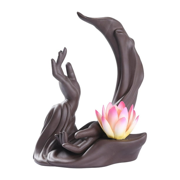 Porta incienso con forma de mano de Buda para decoración del hogar con soporte para flores Flor rosa