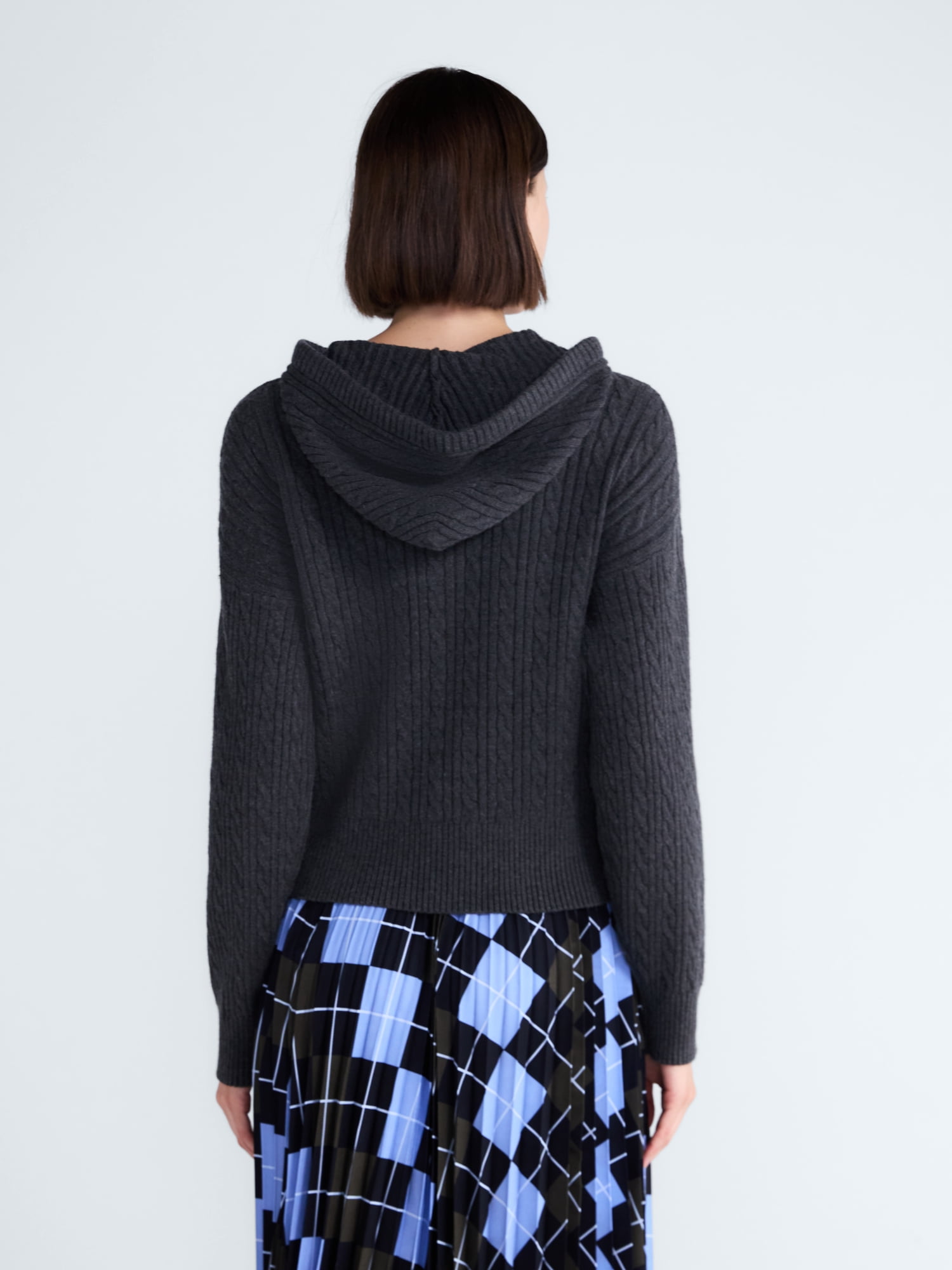 Free Assembly Women's and Women's Plus Cozy Yarn Cable Knit Hoodie Sweater, Midweight, Sizes XS-4X