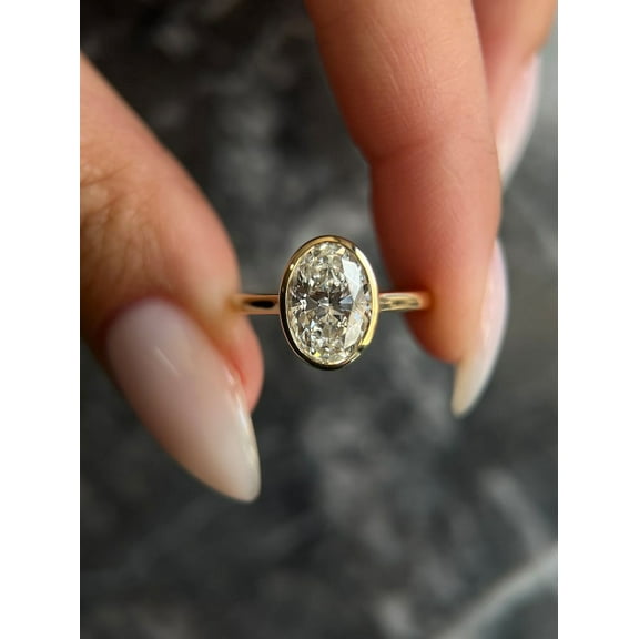 Gaspara Oval Cut Moissanite Bezel Set Solitaire Engagement Ring For Women's 925 Sterling Silver