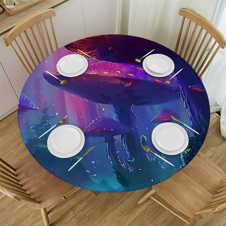 

Autua Mushrooms Forest Fantasy Art Round Table Cover Stain Resistant and Washable for Indoor and Outdoor Use Perfect for Kitchen Dining Wedding Parties - 100% Polyester Fiber 38 -42