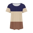 thumbnail image 4 of Scyoekwg Graphic T Shirts For Women Trendy Round Neck Pleated Tunic Shirts Color Block Patchwork Comfy Short Sleeve T Shirts Casual Loose Lightweight Summer Blouses (Navy,XL), 4 of 5