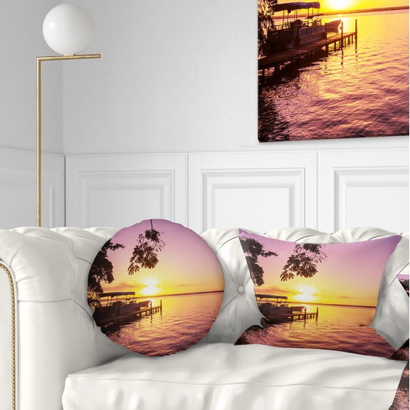 Designart Tropical Beach with Fantastic Sunset - Landscape Printed Throw Pillow - 12x20