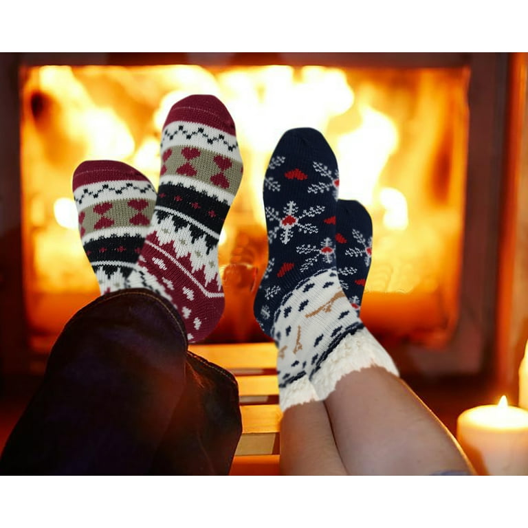 Sumona 6 Pairs Men Women Sherpa Fleece Lined Non Skid Winter Home Slippers  Socks Christmas Stocking with Gripper