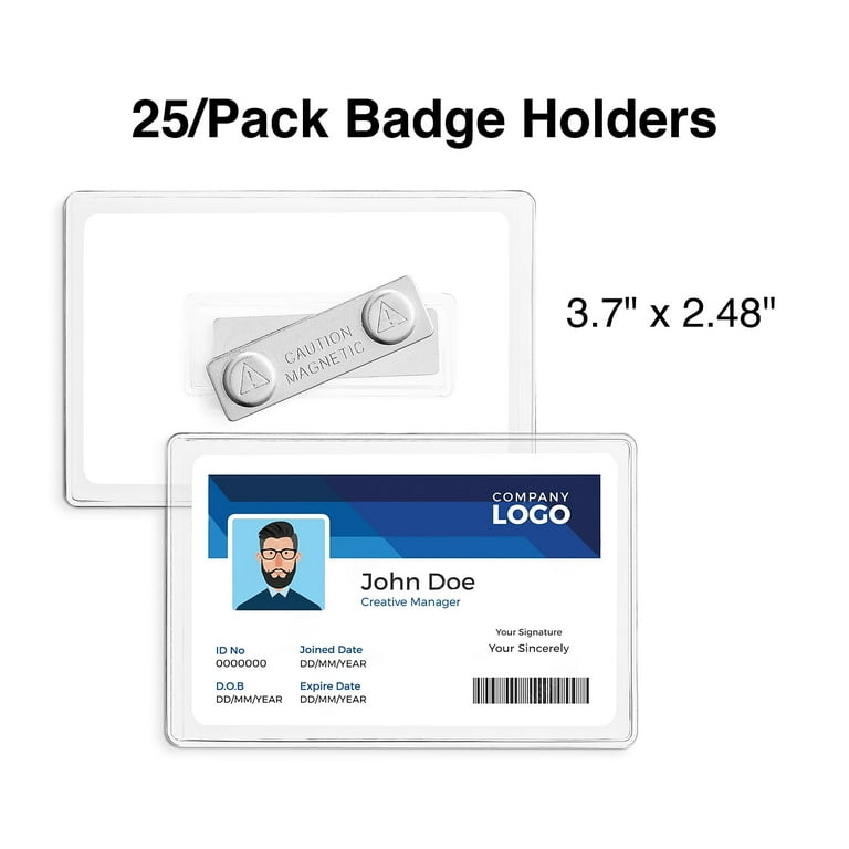 Staples Magnetic Badge Holders 2.25 x 3.5 Vinyl Clear 25/Pack (51925)  ST51925/51925 