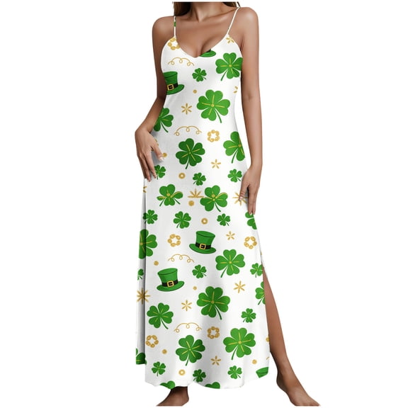 Levmjia Women's Dress V-Neck Sleeveless St. Patrick's Day Casual Camisole Maxi Tank Longess Green Sleeping Vacation Party Spring Summer