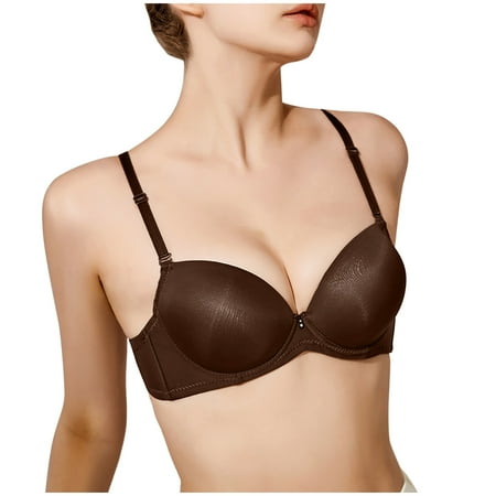 Push up Bras for Women Plus Size No Underwire Bra Feature V-Neck Padded Bra Style W-1540 Hook and Eye Closure Cotton Bras Plus Size Coffee 34