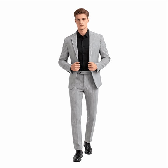 HBDesign Men's 2 Piece Seersucker Suit Set Lightweight Breathable Striped Blazer Pants for Business Casual Wedding Daily Wear Multiple Colors