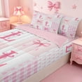 thumbnail image 3 of meiyoeat Pink Kawaii Bow Zipper Twin Comforter Sets with Fitted Sheet and 2 Pillowcases For Girls,Modern Personalized Initial L Zipper Bedding Set For Kids,Pink Reversible,4 Pieces, 3 of 7