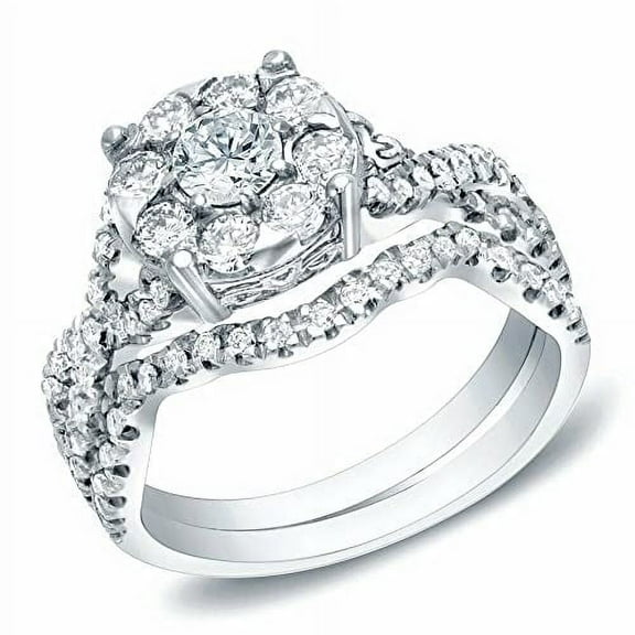 HeartsAndYou 3.5ct Round Cut Moissanite Halo Vintage Inspired Ring Band Bridal Set 18k White Gold Over Silver