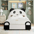thumbnail image 3 of Howcool Twin Upholstered Platform Bed Frame with Panda Headboard, Kids Velvet Bed for Boys Girls, Soft Padded Frame, Solid Wood Slats Support, No Box Spring Needed, Easy Assembly, White, 3 of 7