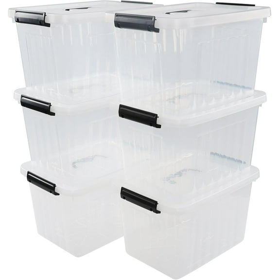 Ggbin 12 Quart Plastic Latching Storage Box Set of 6, Clear Lidded Storage Container Bin