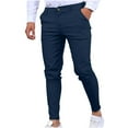 thumbnail image 2 of FRSASU Men's Casual business Pants Relaxed Fit button Elastic Waist Lightweight self-cultivation Pant Trousers Blue, 2 of 5