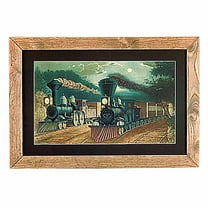 Renovators Supply Antique Steam Train Artwork Wood Framed Print 15" x 21.75"