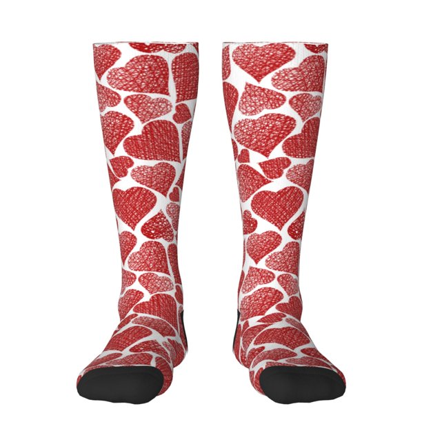 Fotbe Hearts Calcetas Divertidas Estampadas para Hombre y Mujer, Calcetas de Algodón hasta la Rodilla para Caminar, Correr, Enfermería y Embarazo
