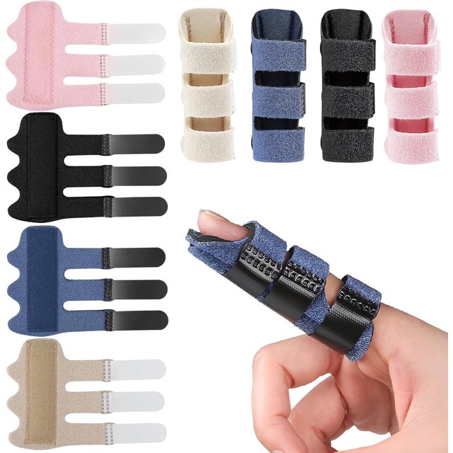 Trigger Finger Splint, 4PCS Finger Splint 3 Straps Trigger Finger Brace Support for Arthritis Broken Mallet Finger Splint Finger Protector Finger Splints for Arthritis Aids Pain Relief (4PCS)