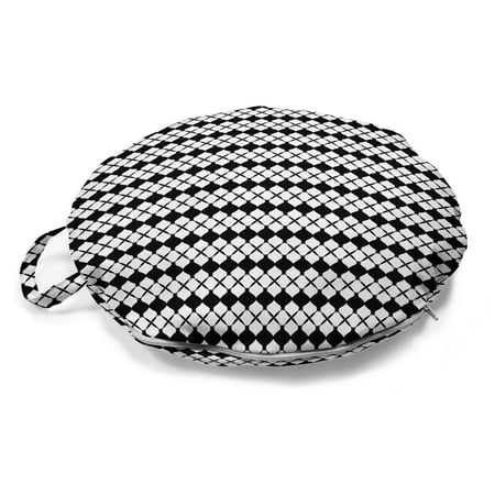 

Abstract Geometry Round Floor Cushion with Handle Monochrome Style Rhombus Grids Vertically Repeating Lines Print Pillow for Living Room & Dorms 18 Round Charcoal Grey White by Ambesonne