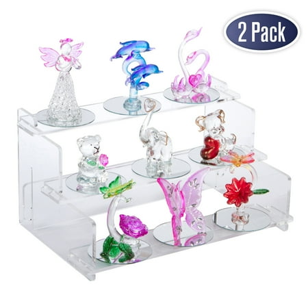 Allied Polished Shelf - Acrylic Display Riser Step Stand: 9 x 6 inches - 2 Pack, Nail Polish Organizer, Tiered Spice Rack, Display Shelves for Collectibles, Toys, Action Figures, Essential Oil, Rock Collection, and More