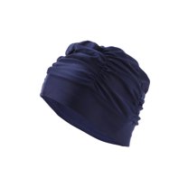 Unique Bargains 1 Pc Pleated Style  Swim Cap 5.91"x9.25" Navy Blue