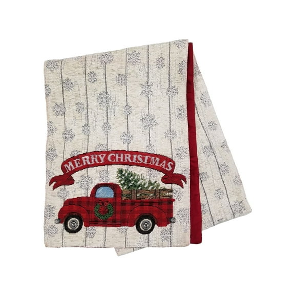 Winter Wonderland Red Truck Merry Christmas Table Runner, 13x72 Holiday Dining