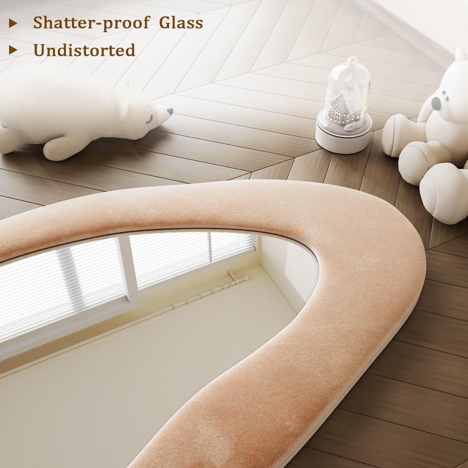Anyrose 71"x30" Full Length Mirror Irregular Cloud Floor Mirror With Flannel Frame, Light Brown