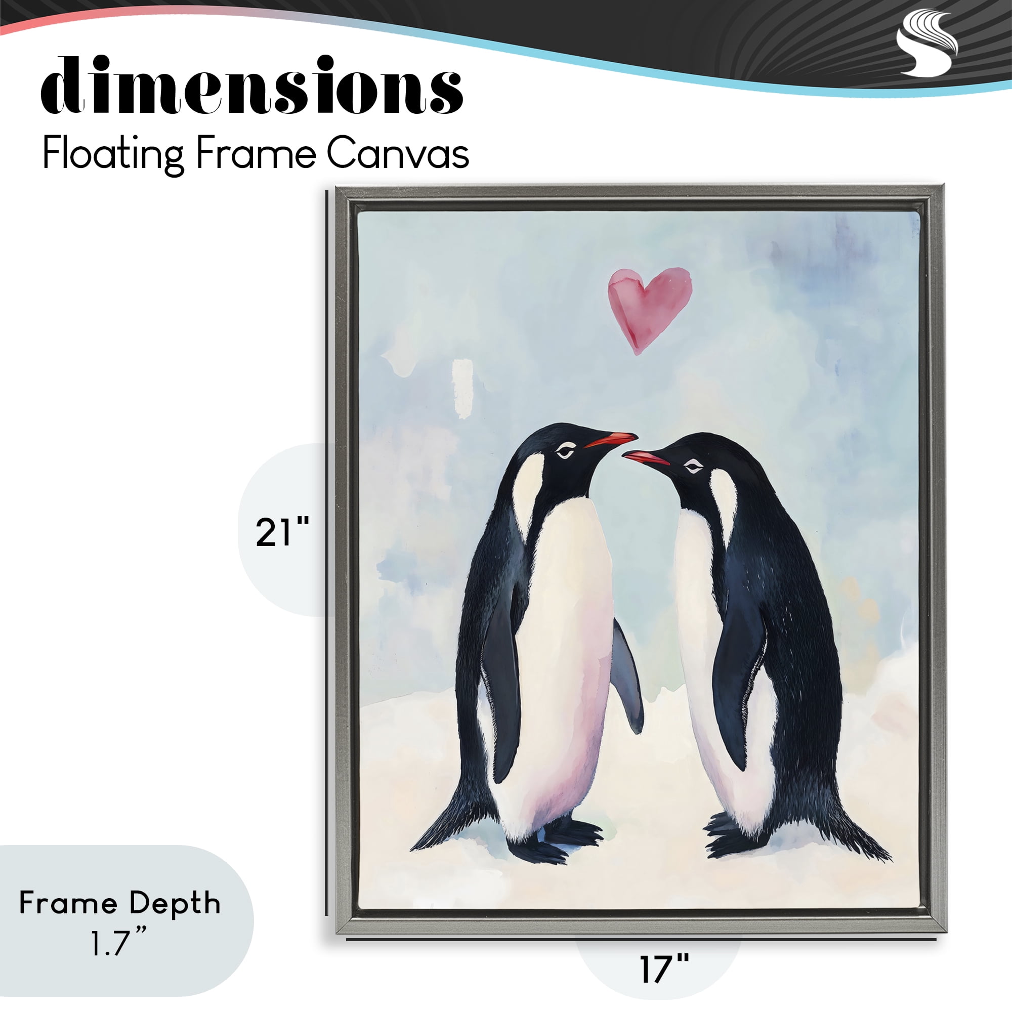 Stupell Industries Penguin Love with Heart Gray Framed Floater Canvas Wall Art, design by The Prints Vibe