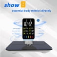 thumbnail image 2 of Báscula inteligente WGGE, báscula digital de baño con aplicación móvil, pantalla LCD grande, 17 indicadores de composición corporal (IMC, grasa corporal), frecuencia cardíaca, modo bebé, 180 kg, 2 of 5