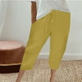 thumbnail image 2 of XuJwPNcy Cotton Linen Pants Women Loose Drawstring Elastic Waist Capri Pants Summer Vacation Roll up Lounge Pants with Pockets, 2 of 6