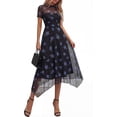 thumbnail image 2 of PRETTYGARDEN Cocktail Dresses for Women Summer Short Sleeve Floral Mesh Sheer Midi Party Wedding Guest Dress, 2 of 7