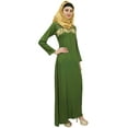 thumbnail image 3 of Bimba Women's Muslim Green Aari Work Long Maxi Dress Abaya With Beige Hijab-26, 3 of 5