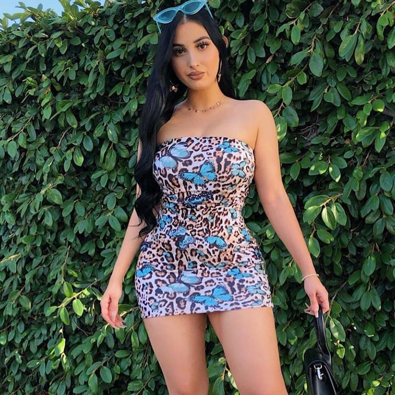strapless leopard print dress