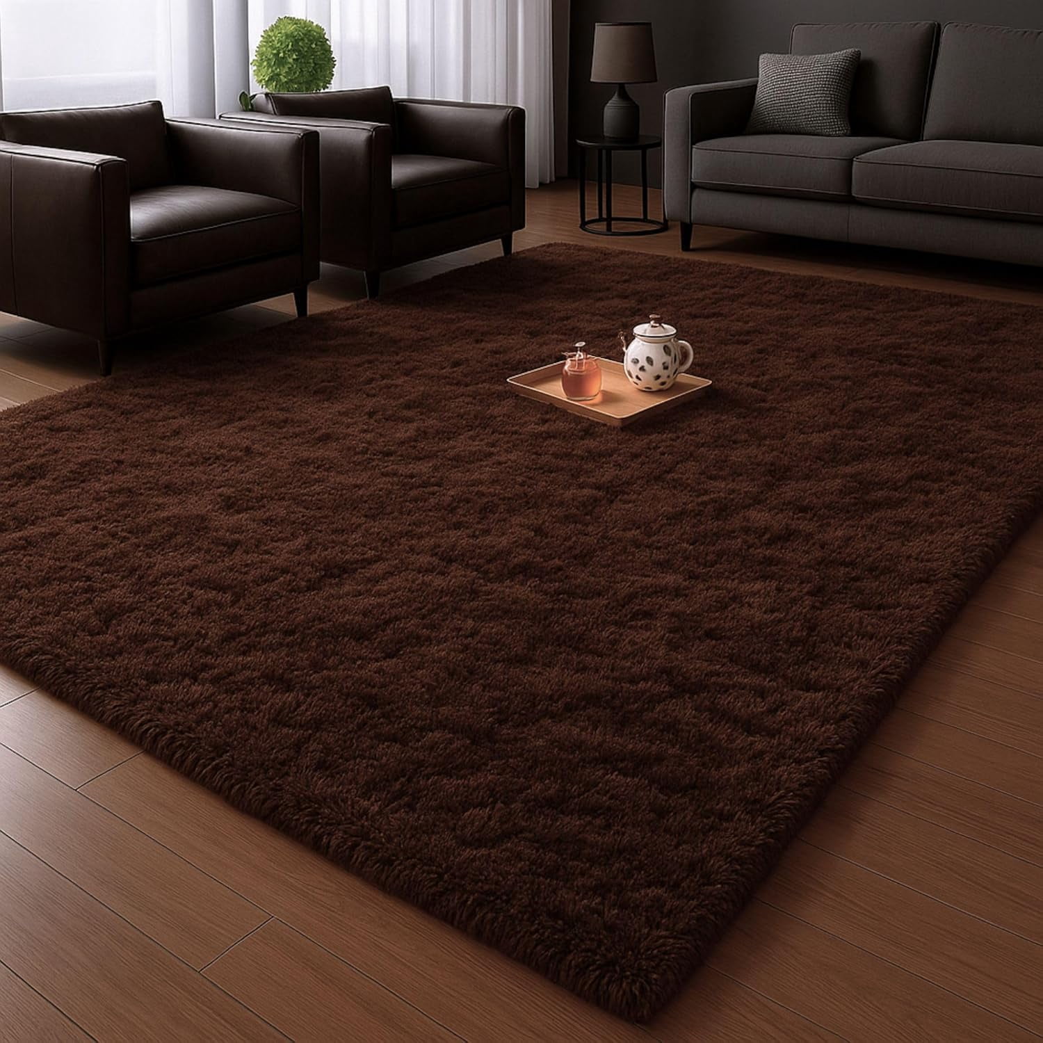 Ameha Shaggy Rug 3x5ft Non-Slip Fluffy Soft Faux Floor Carpets Rectangle for Bedroom Livingroom Decor Brown