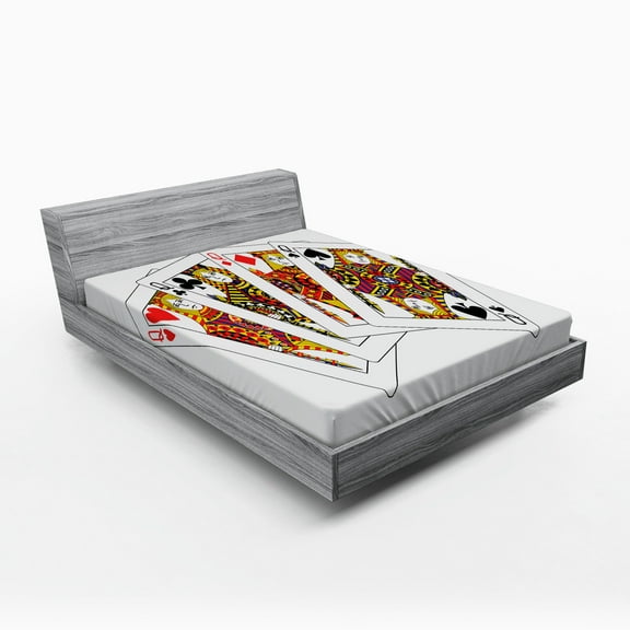 Queen Fitted Sheet, Queens Poker Set Faces Hearts and Spades Gambling Theme Playing Cards, Soft Decorative Fabric Bedding, Queen Size, Black Red Yellow, by Ambesonne