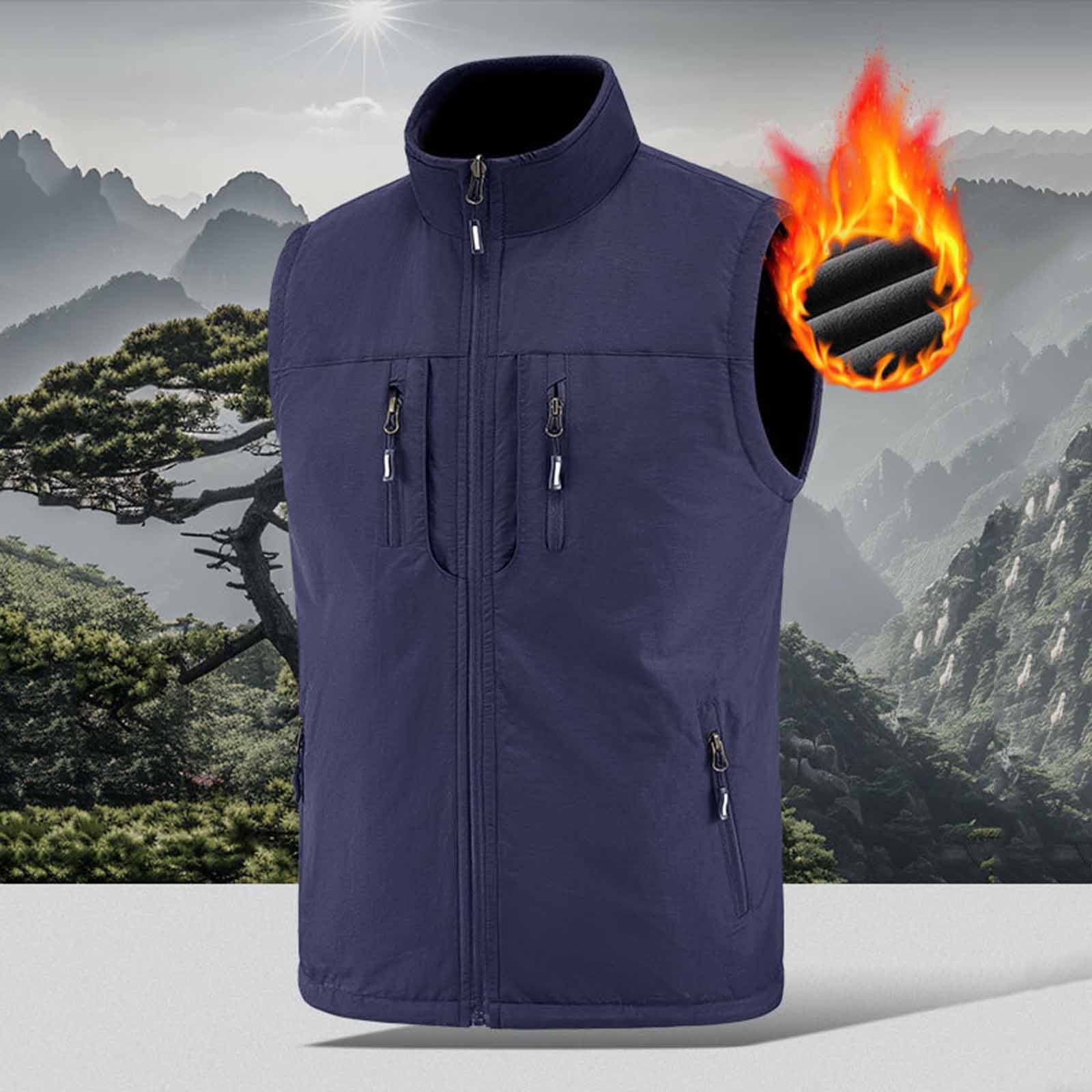 RYDCOT Men's Running Vest Outerwear, Zip up Winter Warm Vests Lightweight Waterproof Fleece-Lined Softshell Sleeveless Jacket for Golf Blue