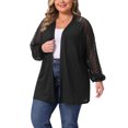 thumbnail image 4 of Cárdigan ligero de mujer plus size GRACE & GRANDEUR, tejido de ganchillo, con dise?o de encaje, de manga larga, casual, abierto por delante, talla 2X, color negro, 4 of 5