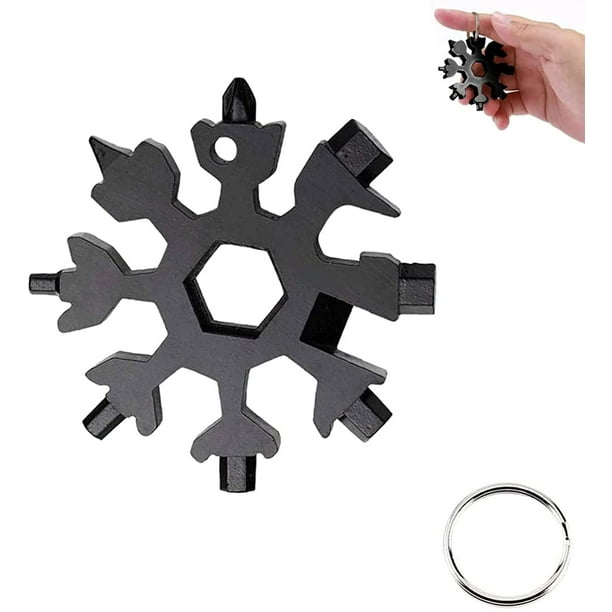 Whataatahia Multiherramienta de copo de nieve 18 en 1, llave para nieve, abridor de destornillador, llave de copo de nieve de acero inoxidable para viajes, camping, aventuras, herramientas diarias,