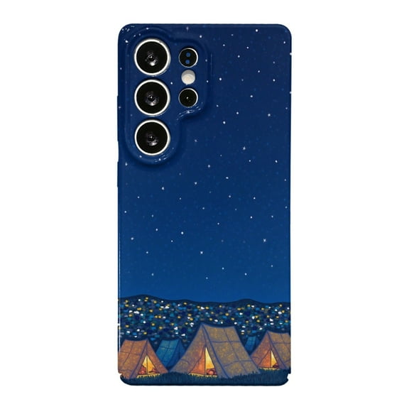 SKLYDDI Multicolor Peaceful Campsite for Galaxy S25 Ultra Case - Starry Night Illustrated TPU, Flexible, Comfortable Grip, Aesthetic Cute