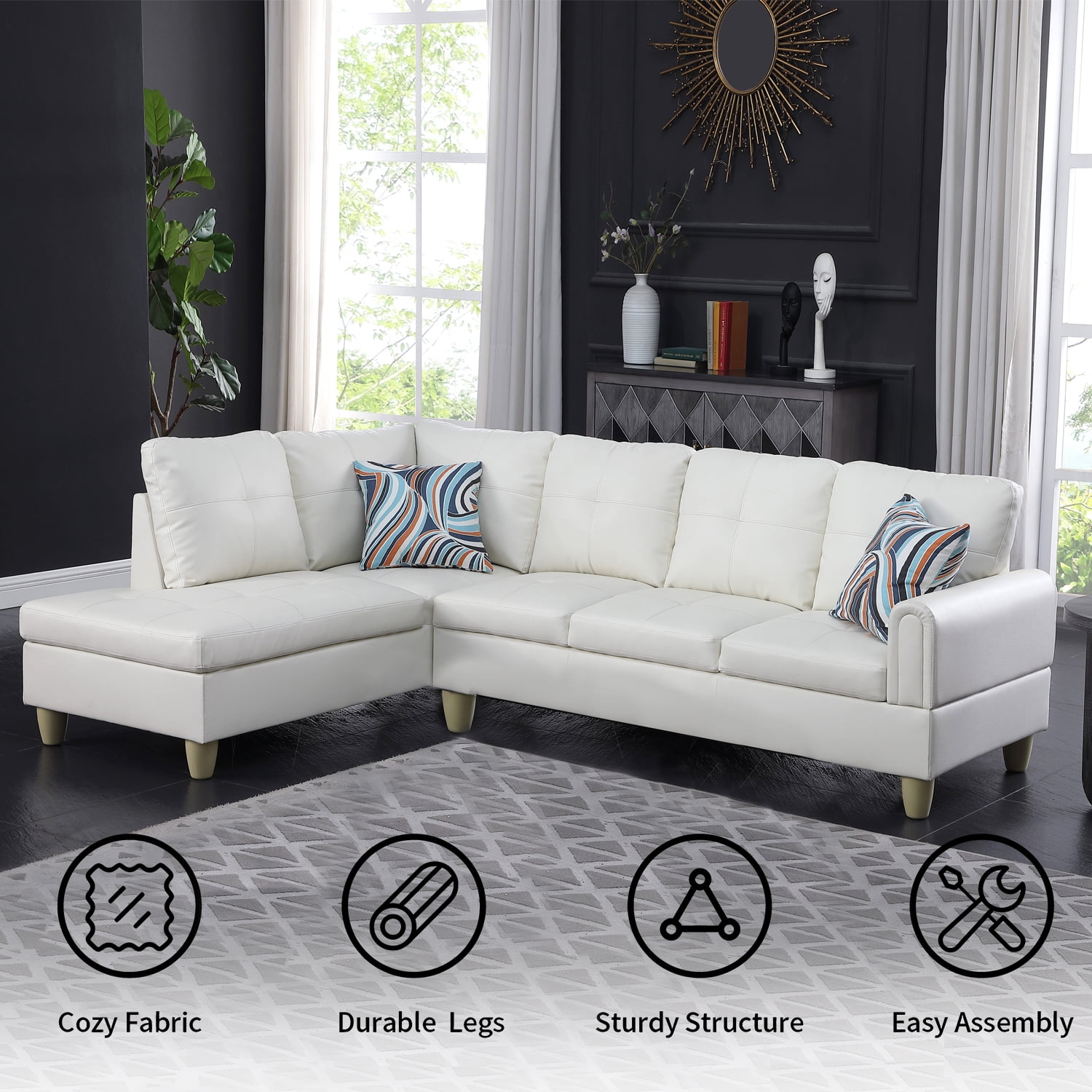 Sienwiey Sectional Sofa Set for Living Room Furniture Set，Faux Leather L-Shape Sectional Sofa