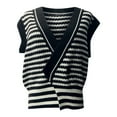 thumbnail image 4 of IROINNID Women's Short Vest V-Neck Stripes Sleeveless Casual Loose Striped Contrasting Thickened Sweater Knitwear, Black, 4 of 5