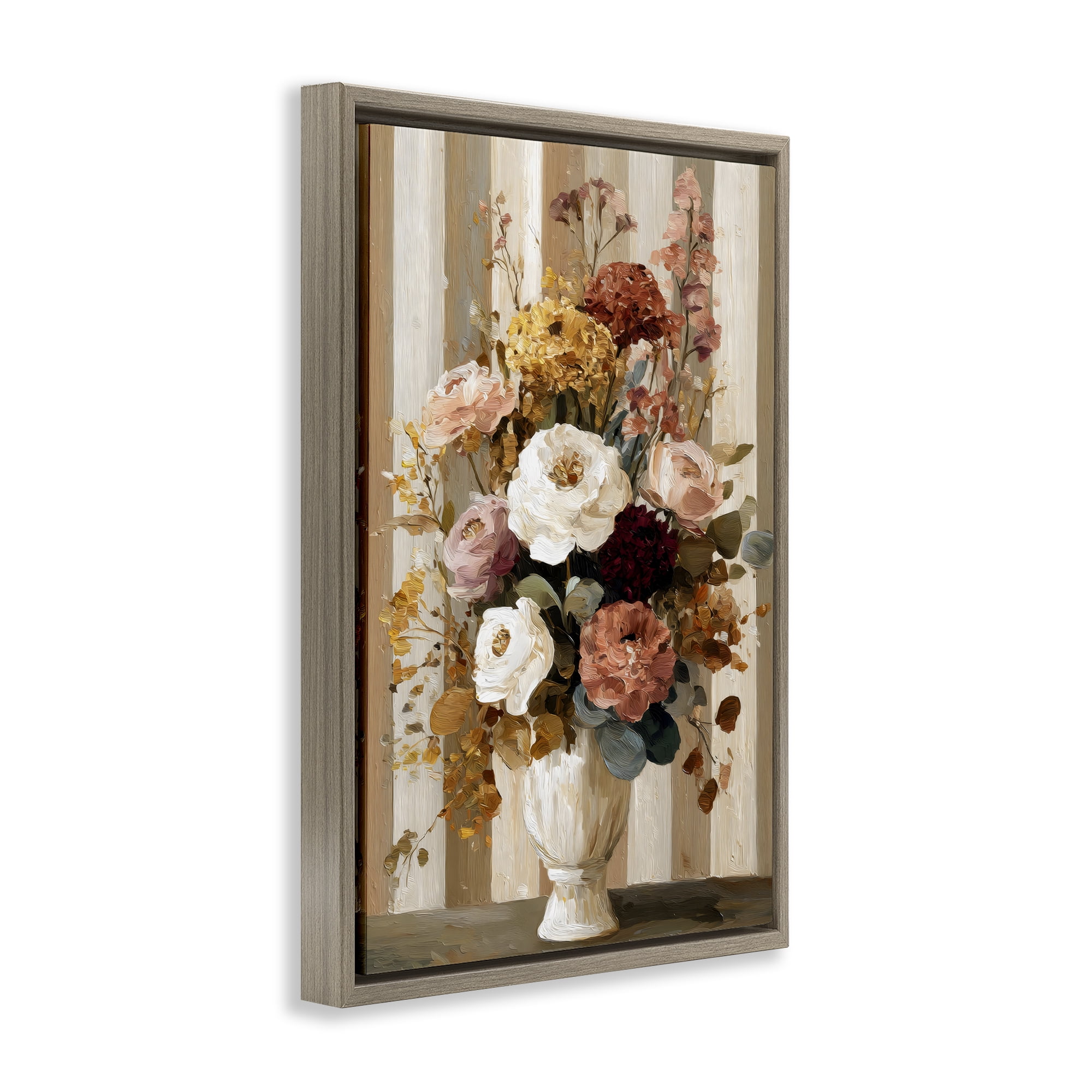 Stupell Industries Vintage Arrangement in Vase Brown Framed Floater Canvas Wall Art, design by Petal Prints Design